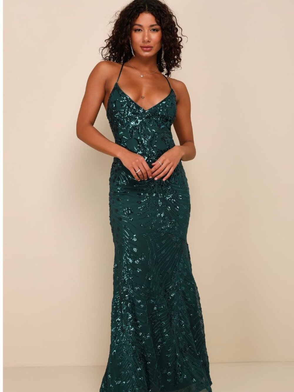 Lulus Photo Finish Forest Green Sequin Lace-Up Maxi Dress - Picture 1 of 4